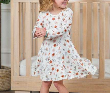 Robe Fleurs Crème Manches Longues Bambou