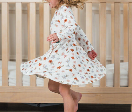 Robe Fleurs Crème Manches Longues Bambou