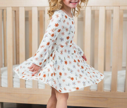 Robe Fleurs Crème Manches Longues Bambou