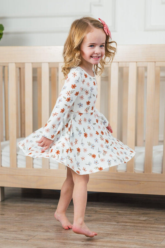 Robe Fleurs Crème Manches Longues Bambou