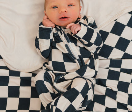Onesie Bambou Noir et Tan à Carreaux Bambou
