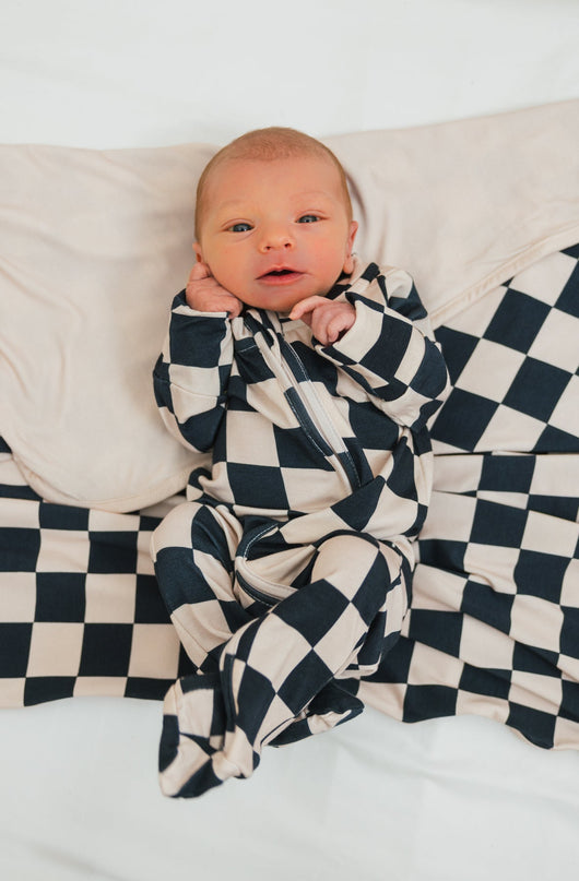 Onesie Bambou Noir et Tan à Carreaux Bambou