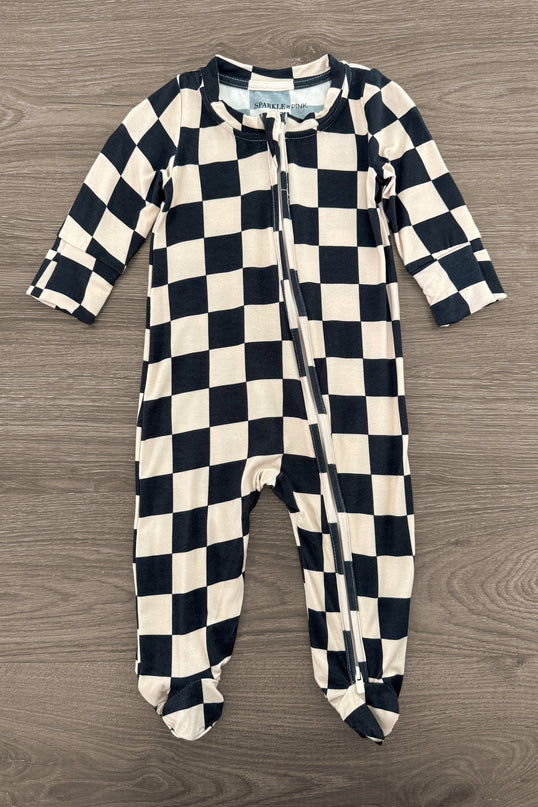 Onesie Bambou Noir et Tan à Carreaux Bambou