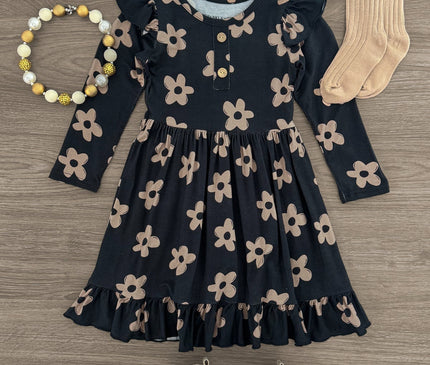 Robe Enfant Bambou Fleurs Noires