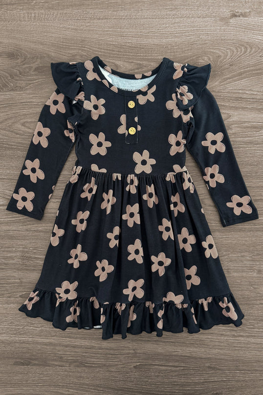 Robe Enfant Bambou Fleurs Noires