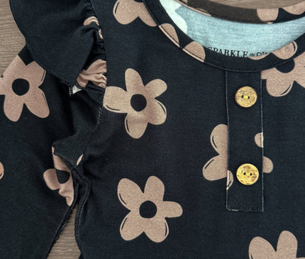 Robe Enfant Bambou Fleurs Noires