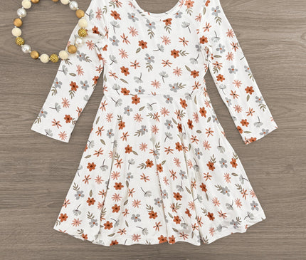 Robe Fleurs Crème Manches Longues Bambou