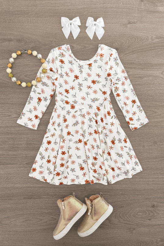 Robe Fleurs Crème Manches Longues Bambou