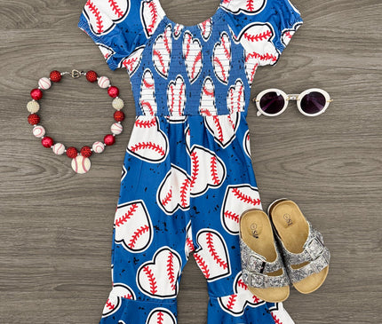 Jumpsuit Fille Cœur Baseball Bleu