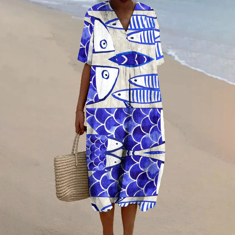 Robe mi-longue en bambou imprimé